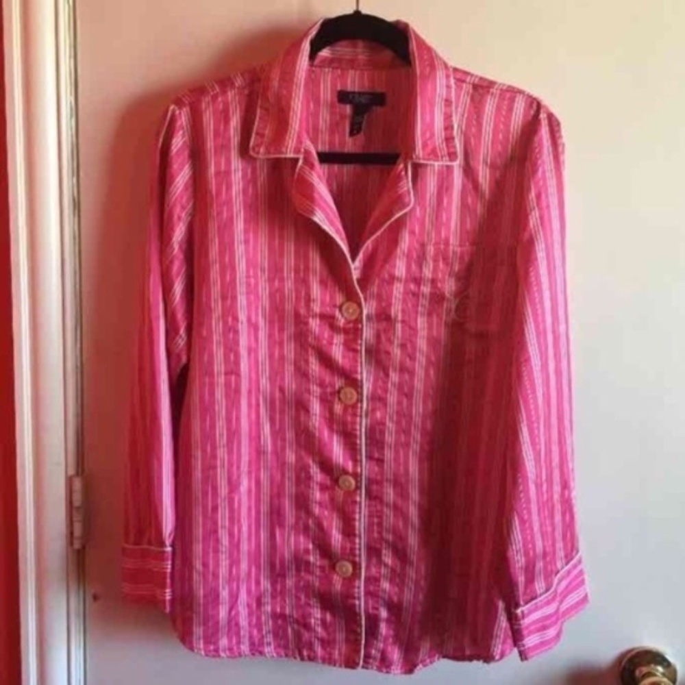 Chaps Long Sleeve Button Down Sleep Shirt Medium